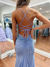 Blue Sequin V Neck Long Mermaid Prom Dress