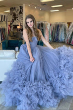 Blue Strapless Tulle Long Formal Dresses SYP168