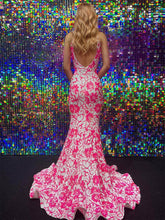 Blue V Neck Sequin Lace Mermaid Long Prom Dress