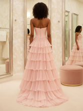 Blush Pink Strapless Tiered Ruffle Long Prom Dress