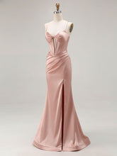 Pink Mermaid Cut-Out Satin Long Prom Dress with Slit