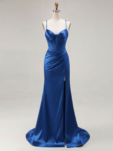 Pink Mermaid Cut-Out Satin Long Prom Dress with Slit
