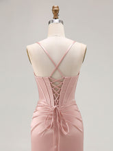 Pink Mermaid Cut-Out Satin Long Prom Dress with Slit