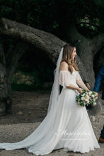 Bohemian Chiffon Lace Off-the-Shoulder A-line Beach Wedding Dresses, MW647