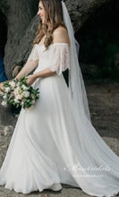Bohemian Chiffon Lace Off-the-Shoulder A-line Beach Wedding Dresses, MW647
