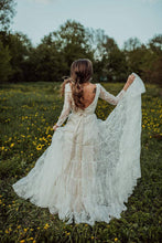 Bohemian Lace A-line V-neck Long Sleeves Wedding Dresses, Bridal Dress, MW608