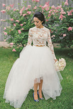 Bohemian Lace Top Two Pieces Long Sleeves High Low Wedding Dresses, MW571
