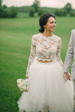 Bohemian Lace Top Two Pieces Long Sleeves High Low Wedding Dresses, MW571