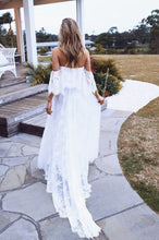 Boho Lace A-line Half Sleeves Off-the-Shoulder Beach Wedding Dresses, MW630