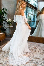 Boho Lace A-line Half Sleeves Off-the-Shoulder Beach Wedding Dresses, MW630