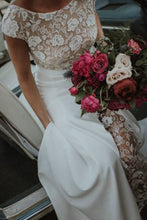 Boho Lace Sheath Bateau Cap Sleeves Wedding Dresses, Bridal Gown, MW646