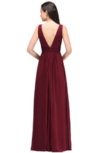 Burgundy Chiffon Sheath V Neck Long Evening Dresses