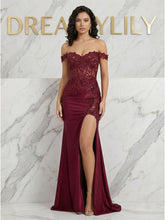 Burgundy Off-the-Shoulder Lace Corset Prom Dress with Slit