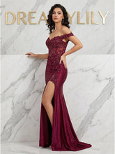 Burgundy Off-the-Shoulder Lace Corset Prom Dress with Slit