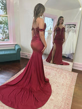 Burgundy Off-the-Shoulder Mermaid Prom Dress with Slit