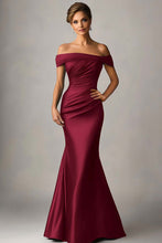 Peacock Blue Mermaid Off The Shoulder Ruched Satin Formal Dress