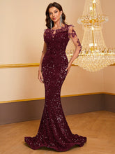 Women's Contrast Sequin embroidered Mermaid Hem Sequin Prom Dress
