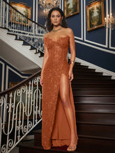 Sequin Strapless Sweetheart Long Prom Dress with High Slit