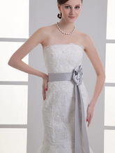 Wedding Dresses Strapless Chapel Train Lace Satin Strapless with Sashes  Ribbons Bow(s) Beading