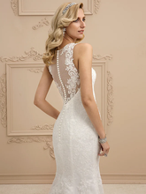 Wedding Dresses Bateau Neck  All Over Lace Regular Straps Sexy Illusion Detail Backless with Beading Appliques
