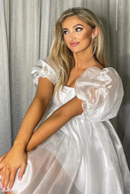 Pink Square Neck Balloon Sleeves A-Line Homecoming Dress Y2434