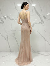 Celestial Silver Beaded Illusion Prom Dress with Overskirt