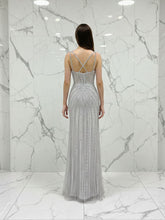 Celestial Silver Beaded Illusion Prom Dress with Overskirt