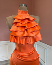 Charming High Neck Mermaid Stain Ruffles Prom Dress with Split