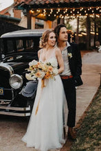 Cheap Tulle A-line V-neck Backless Sweep Train Wedding Dress with Pearls,MW429