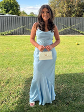 Chic Light Blue Satin Cowl Neck Mermaid Prom Dress