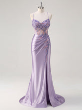 Corset Floral Mermaid Long Prom Dress with Slit