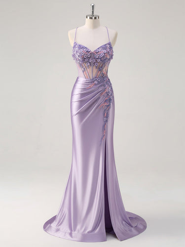 Corset Floral Mermaid Long Prom Dress with Slit