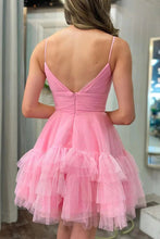 Cute A-Line Spaghetti Straps Pink Tulle Homecoming Party Dress PD481