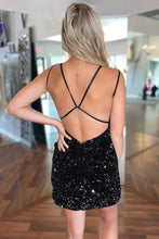 Cute Black V Neck Backless Sequins Tight Homecoming Dresses PD486