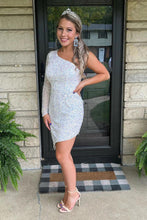 Cute Spakrly One Shoulder Sequins Pink Homecoming Dresses PD567