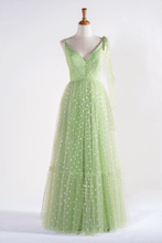 V-neck Dotted Floor Length Tulle Prom Dress