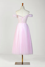 Sweetheart Neck Off the Shoulder Tea Length Tulle Prom Dress