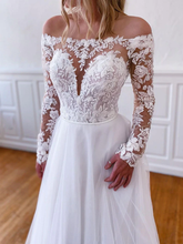 White lace tulle long prom dress, white lace tulle evening dress Y251