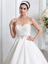 Princess A-Line Wedding Dresses Sweetheart Neckline  Satin Sleeveless with Sash  Ribbon Ruched Beading