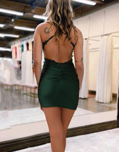 Dark Green Spaghetti Straps Cross Back Short Homecoming Dress