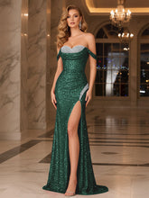 Dark Red Crystal Off-the-Shoulder Corset Prom Dress with Slit