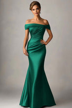 Peacock Blue Mermaid Off The Shoulder Ruched Satin Formal Dress