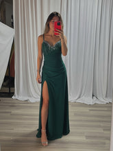 Beaded V Neck Corset Bodice Long Prom Dress with Slit