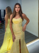 Dazzling Crystal Strapless Neckline Long Prom Dress with Slit