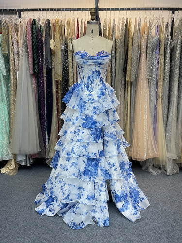 Dramatic Tiered Ruffle Prom Dress with Corset Bodice