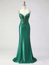 Dusty Blue Beaded Corset Satin Long Prom Dress