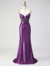 Dusty Blue Beaded Corset Satin Long Prom Dress