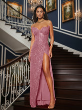Sequin Strapless Sweetheart Long Prom Dress with High Slit