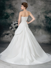 A-Line Wedding Dresses Sweetheart Neckline Court Train Satin Taffeta Strapless with Ruched Side-Draped