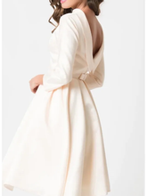 A-Line Wedding Dresses Jewel Neck Knee Length Charmeuse  Length Sleeve Vintage Little White Dress 1950s Cute with Draping